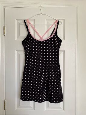 PINK Victoria's Secret All Day Cotton Strappy Dress - Black and Pink Polka Dot